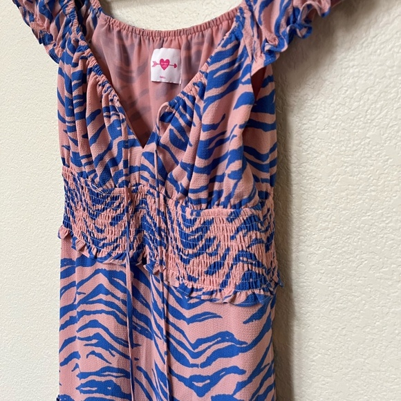 BUDDY LOVE | Spring Summer Zebra Print Ruched Mini Dress in Pink & Blue | Size S - Picture 4 of 9